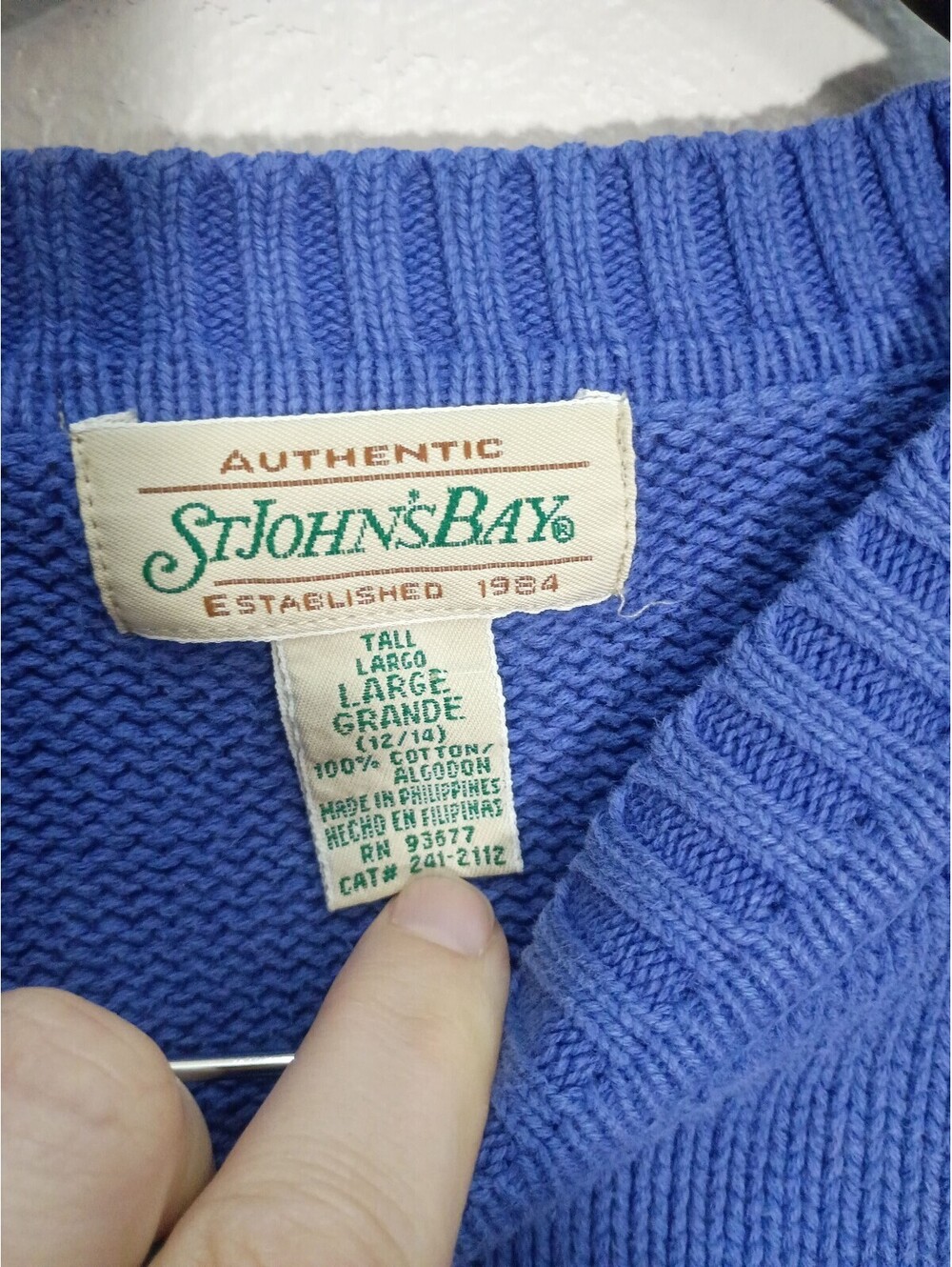 St. John's Bay Blue Cotton Tall Large Pullover Sweater - Picture 2 of 6